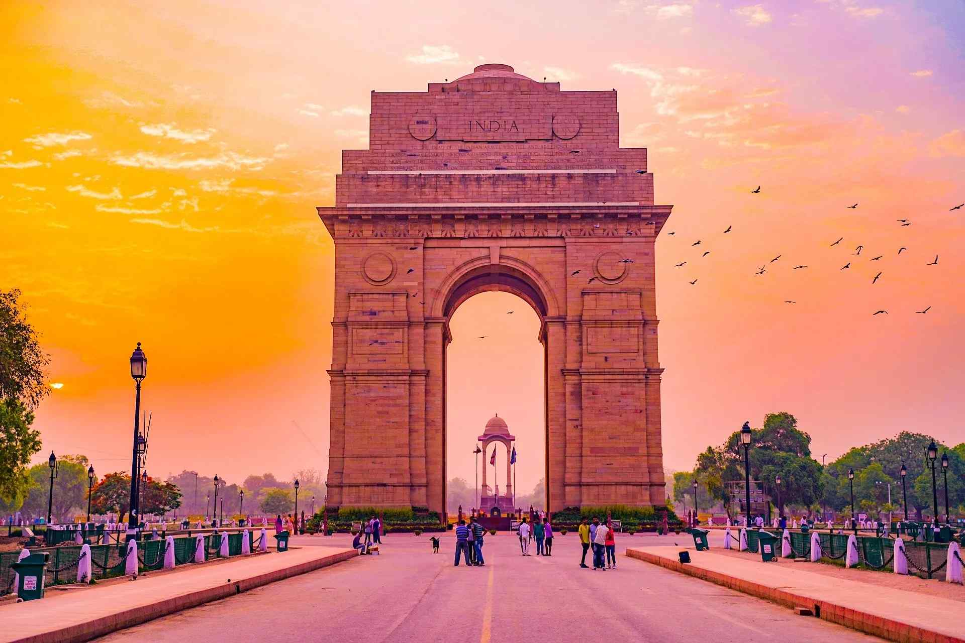 Panoramic view of Delhi cityscape with historical landmarks