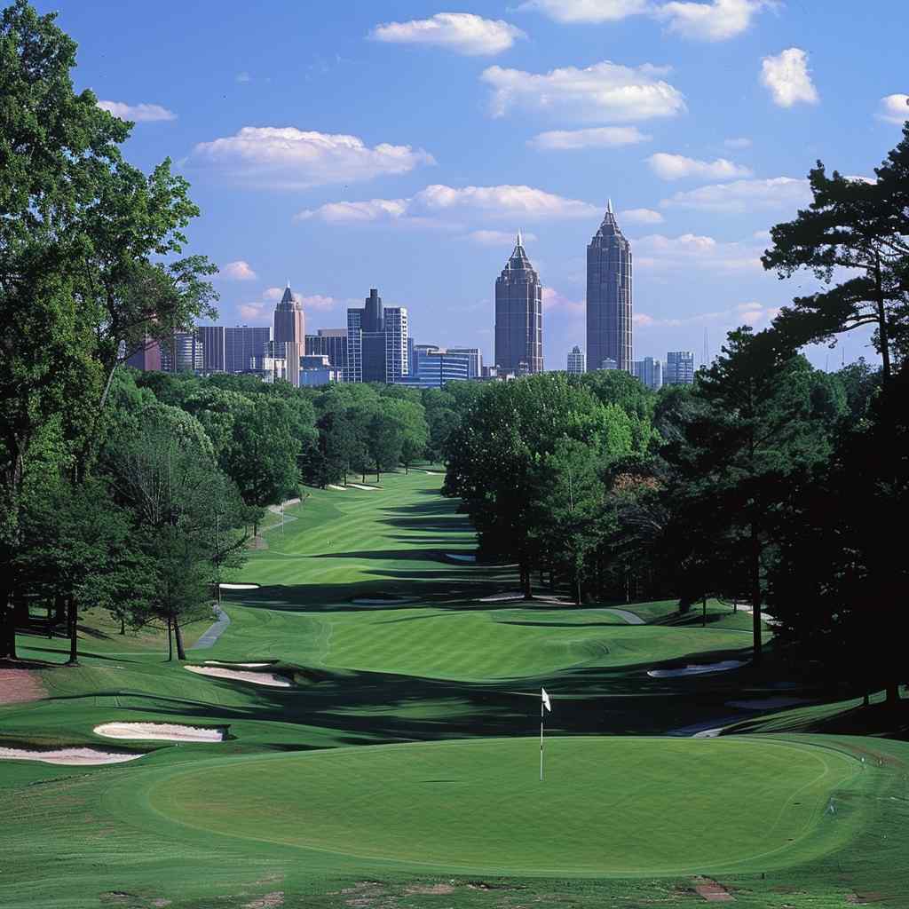 Atlanta skyline with lush green trees