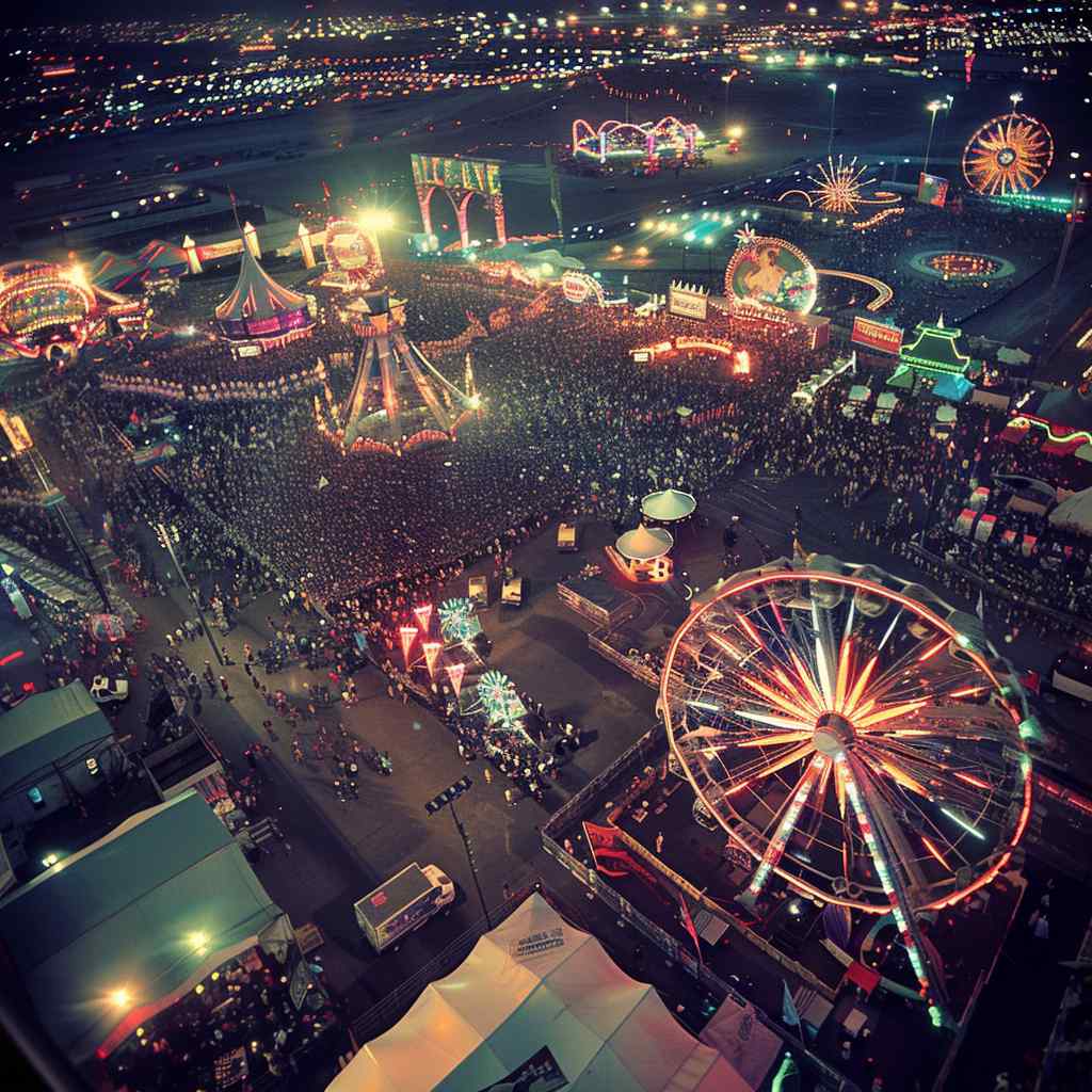 Vibrant lights and crowd at Electric Daisy Carnival (EDC).