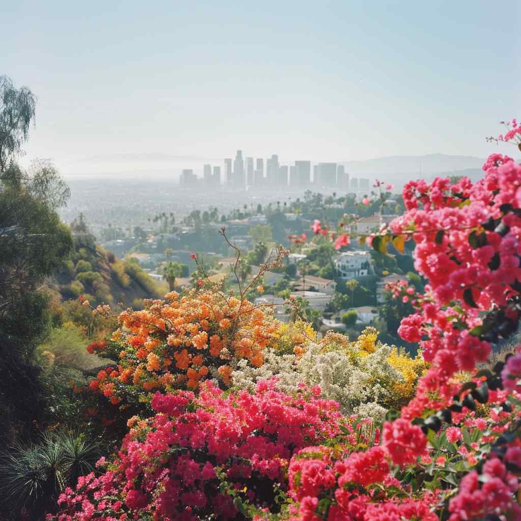 Colorful flowers in bloom under a sunny sky in Los Angeles