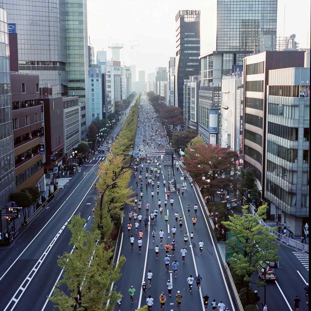 Runners participating in the Tokyo Marathon.