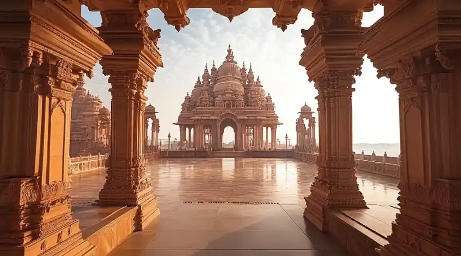 A breathtaking view of Akshardham Temple, showcasing its divine beauty and intricate architecture.