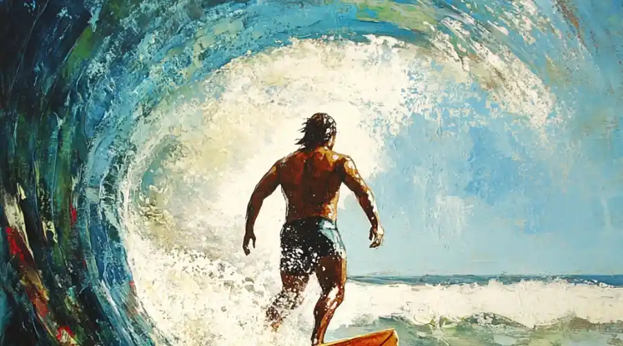 A surfer riding the waves, embracing the spirit of freedom.
