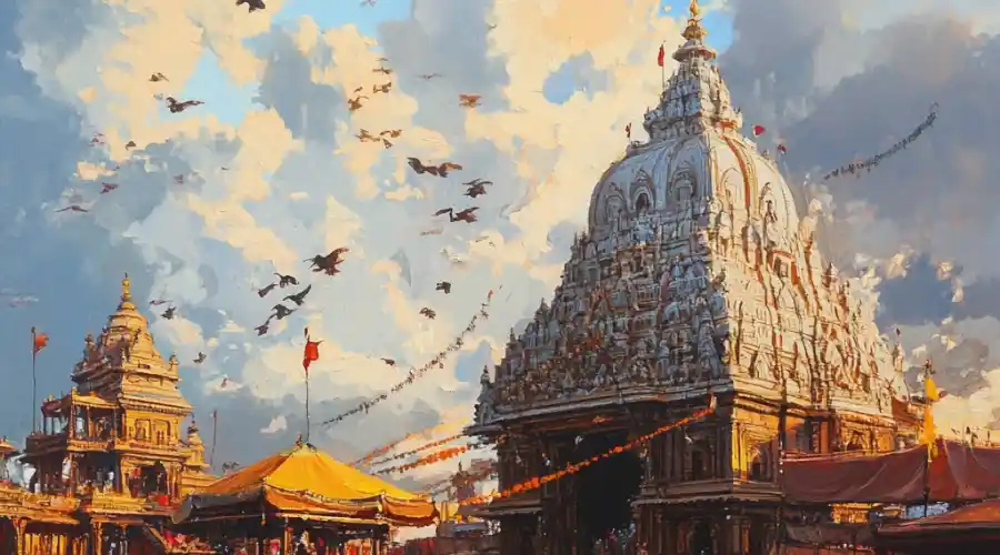 Sacred view of The Jagannath Temple in Puri with divine ambience.