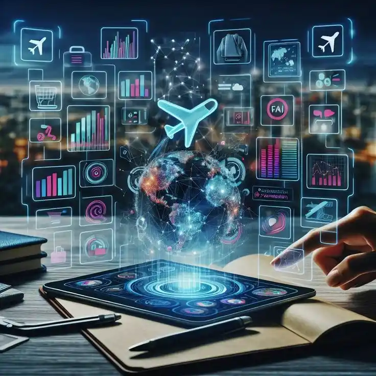 Travel manager organizing client documents in a digital folder.