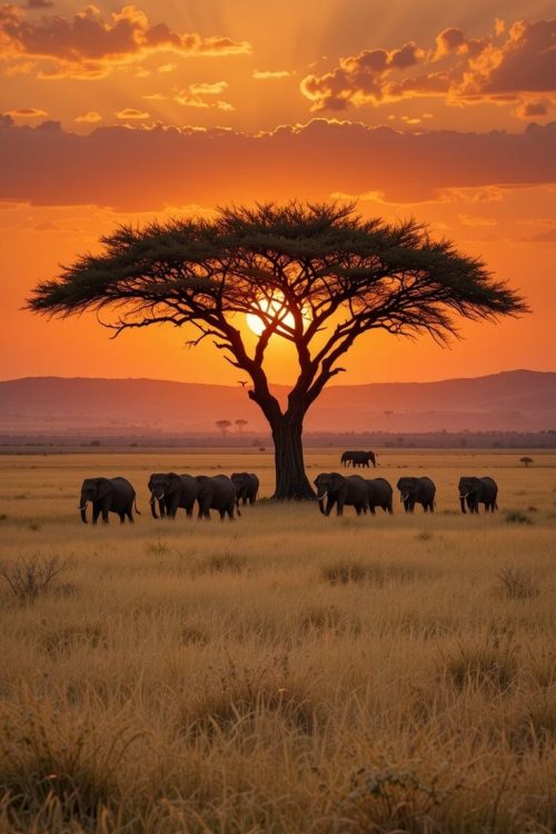African safari with wildlife and golden savannah