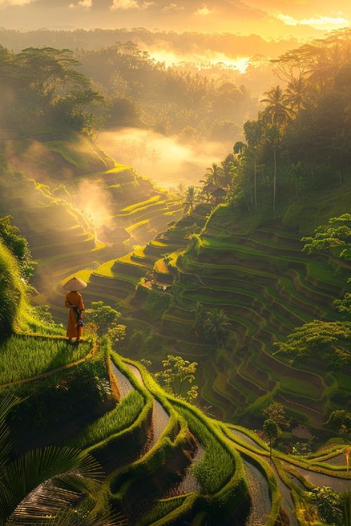 Tropical paradise with rice terraces in Indonesia